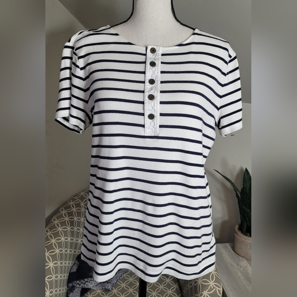 Lauren Jeans Co by Ralph Lauren Blue & White Striped Boatneck Top - Picture 1 of 3